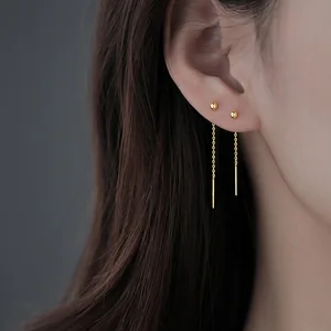 Geometrische Ballohrringe für Frauen, lange Bachströme, Silber -Drop -Ohrring, Kpop -Juwelier der Ohrlinie, Minimalismus, Mode 10 Hauptverkaufsohrring mit Pony - №3