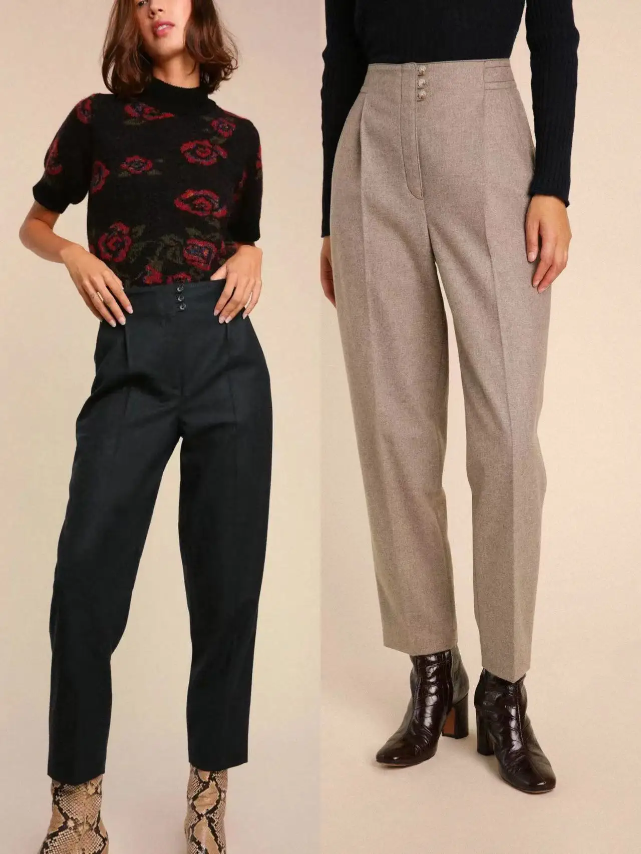 

Casual High Waist Vintage High Waist Long Pants Women's Single Button Mix Fiber New Autumn Winter Faion Ladies Tr...