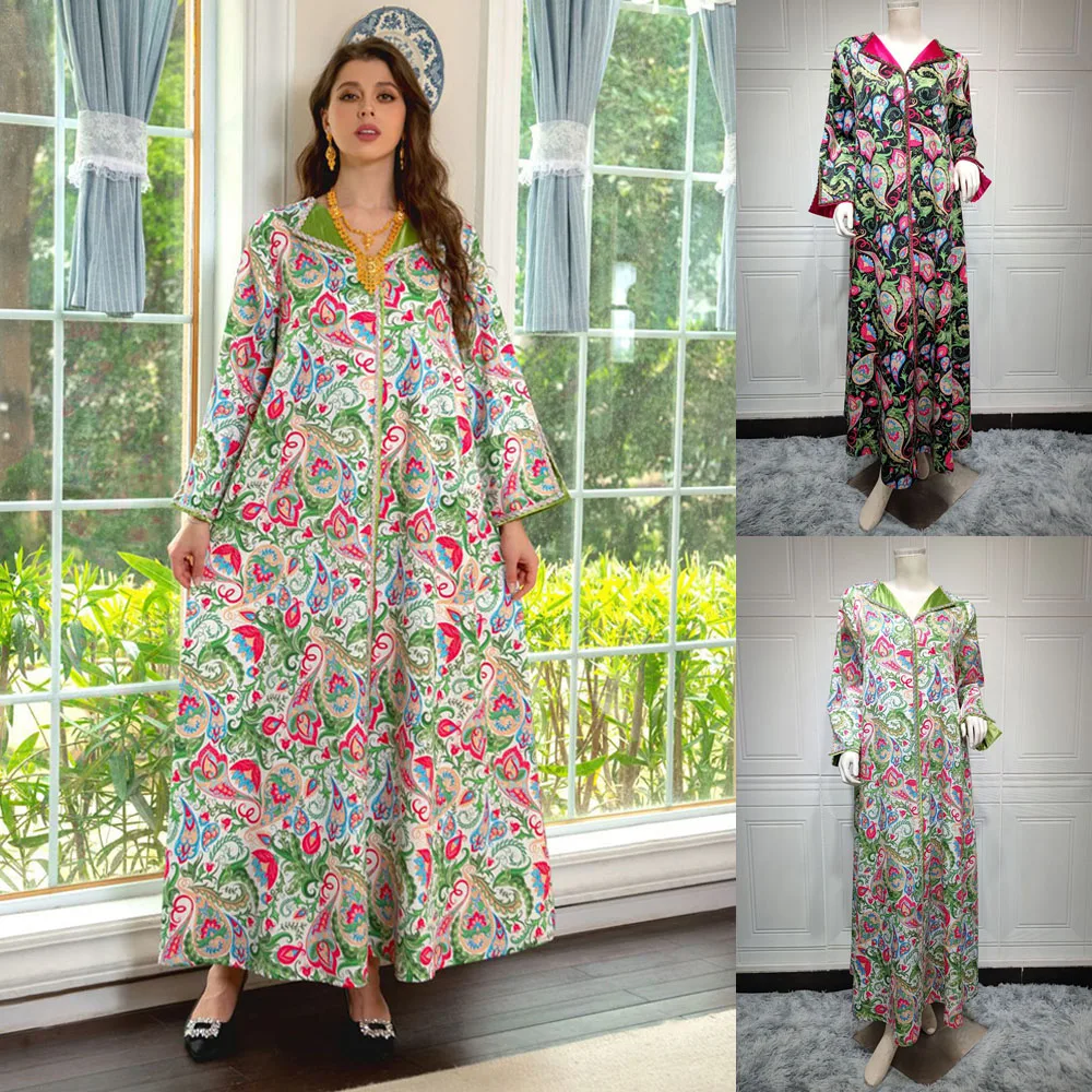 

Caftan кафтан для свадьбы Рамадан длинное платье мусульманское женское марокканское турецкое Дубай 2024 Платье с принтом бриллиантов абайя женская одежда