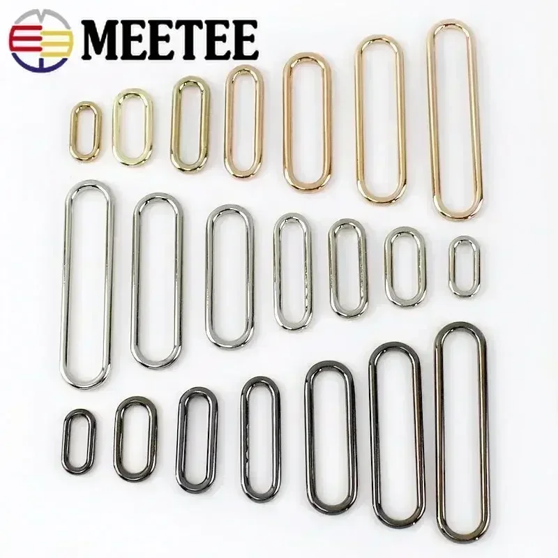 Meetee 10Pcs 15/20/25/32/40/50/60mm Metal Oval Buckle Bag Strap O Ring Adjust Clasp Dog Collar Hook DIY Garment Sewing Accessory