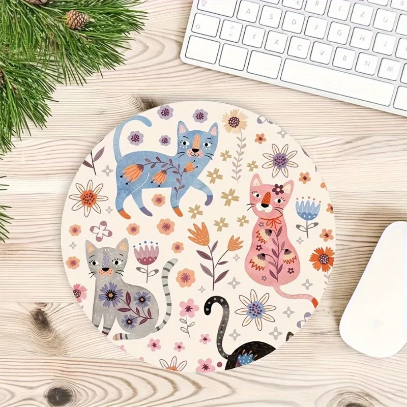 Cartoon Cat Mouse Pad, Round Non-Slip Rubber Mouse Pad, Suitable for Office Computers, Laptops Office Supplies Mouse Pad Anime