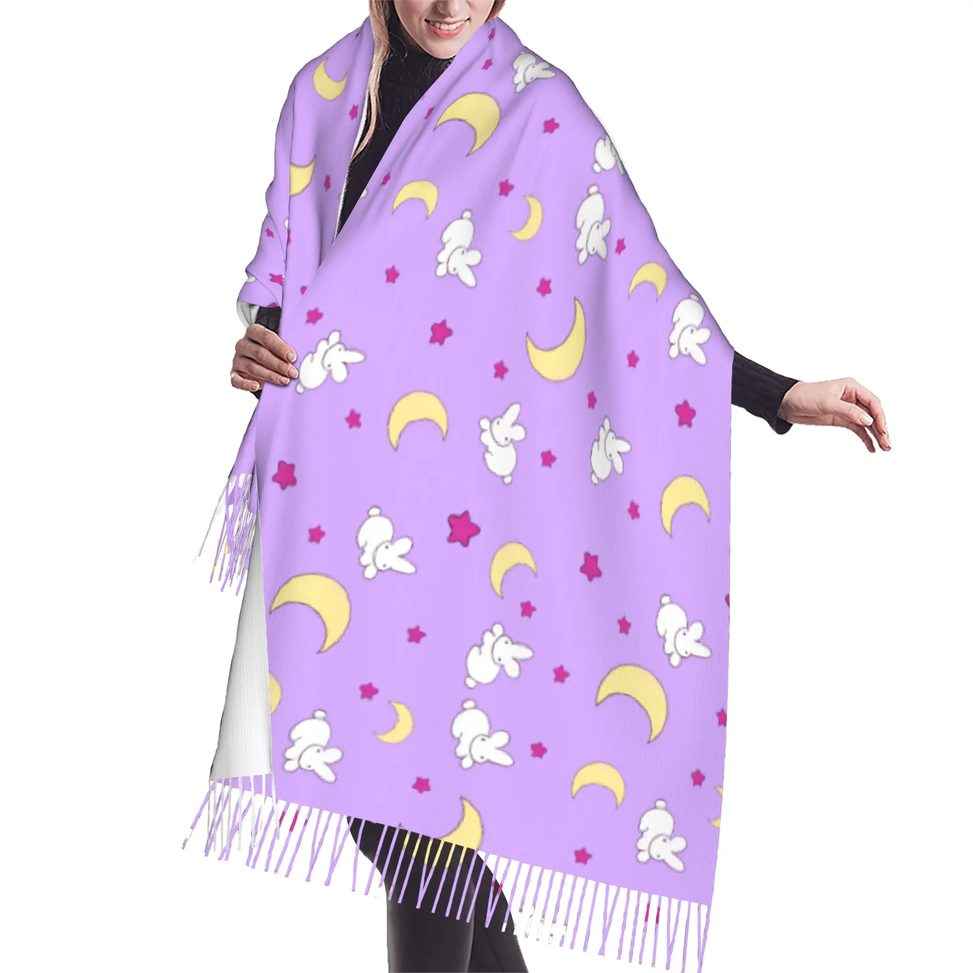 Custom Lady Long Sailored Manga Anime Mooned Scarves Women Winter Thick Warm Tassel Shawl Wrap Usagi Tsukino Scarf