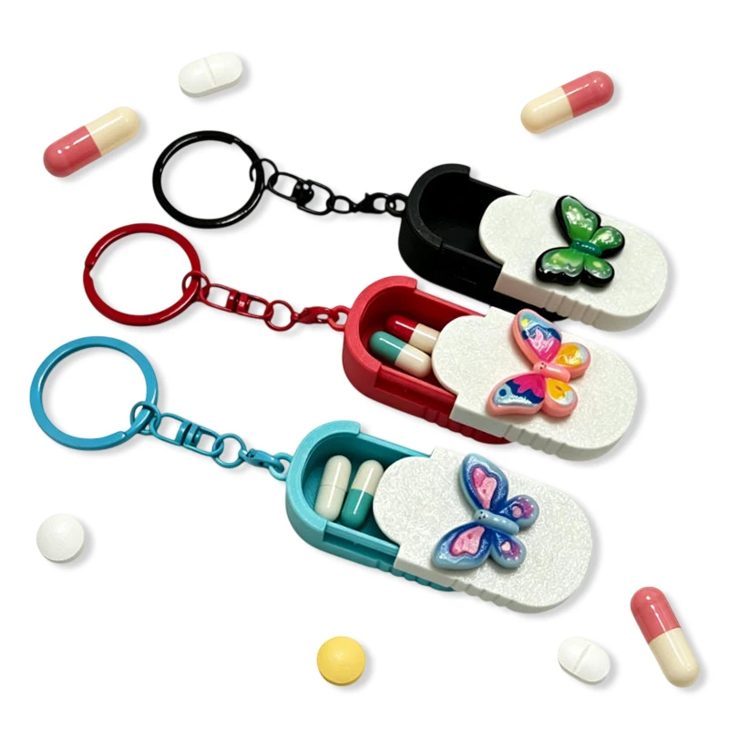 Portable Pill Case With Keychain Mini Pill Organizer Daily/Travel/Office Medicine Box Multifunctional Small Item Storage Box
