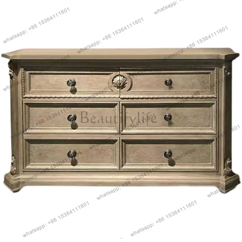 

American solid wood six-chest cabinet entrance carved dining side cabinet bedroom old storage