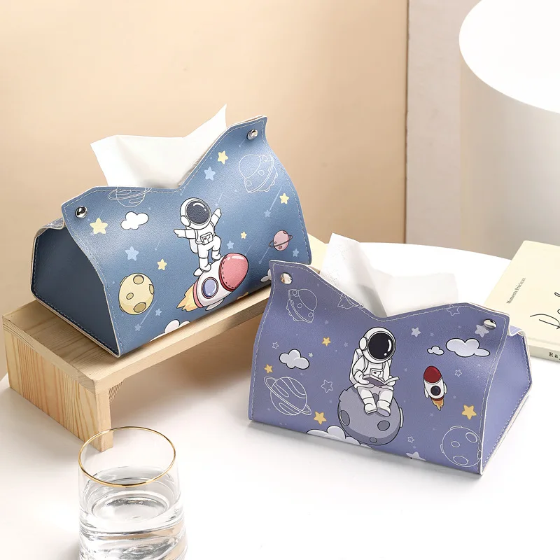 Astronaut Tissue Box Home Living Room Cartoon Waterproof Cute Light Luxury Leather Paper Extraction Box Restaurant Dorm