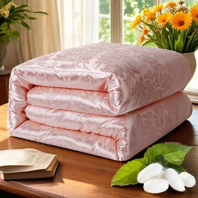 100% Natural Silk Blanket Jacquard Duvets Thickening Four Seasons Comforters Cotton Cover King Queen Twin Full Size Quilt