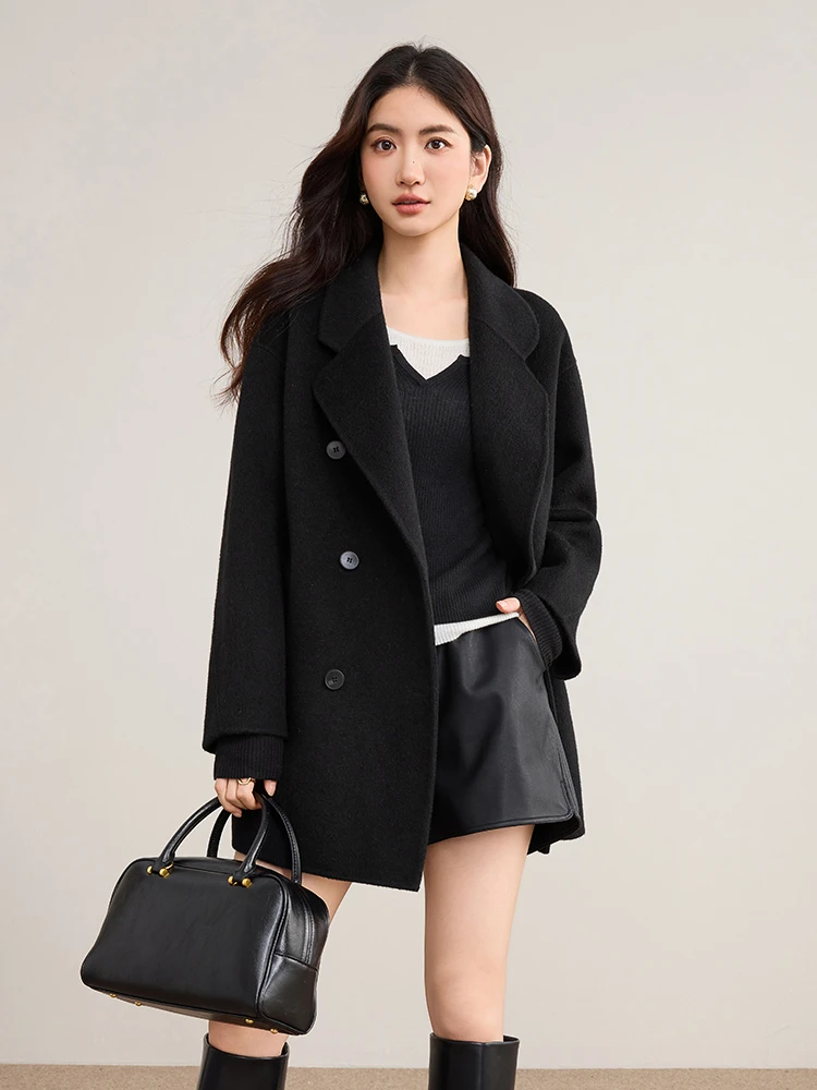

SENTUBILA Women's Double-Sided Wool Temperament Commuter Coat Winter 2025 Double-Breasted Loose Fit Versatile Coat W54OA8786