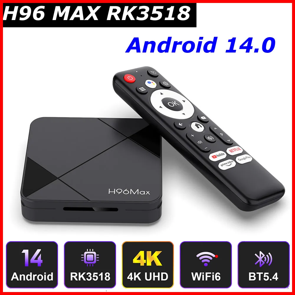 2025 Совершенно новая ТВ-приставка Android 14 H96 MAX RK3518 BT Голосовое управление Wi-Fi6 BT5.4 USB3.0 Голосовой помощник Google 4K Телеприставка