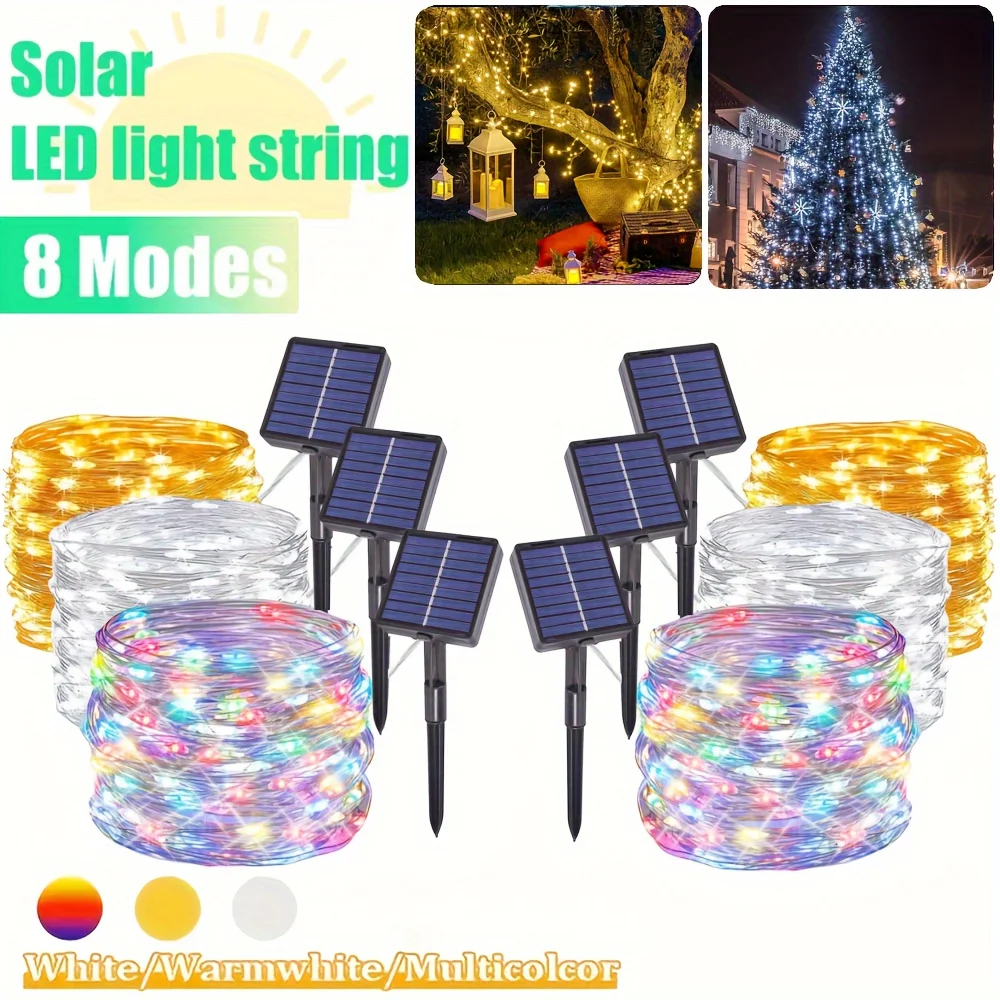 

1Pc, LED solar outdoor string lights, 8 modes of copper wire lights, used for parties, weddings, lawns, Christmas trees,