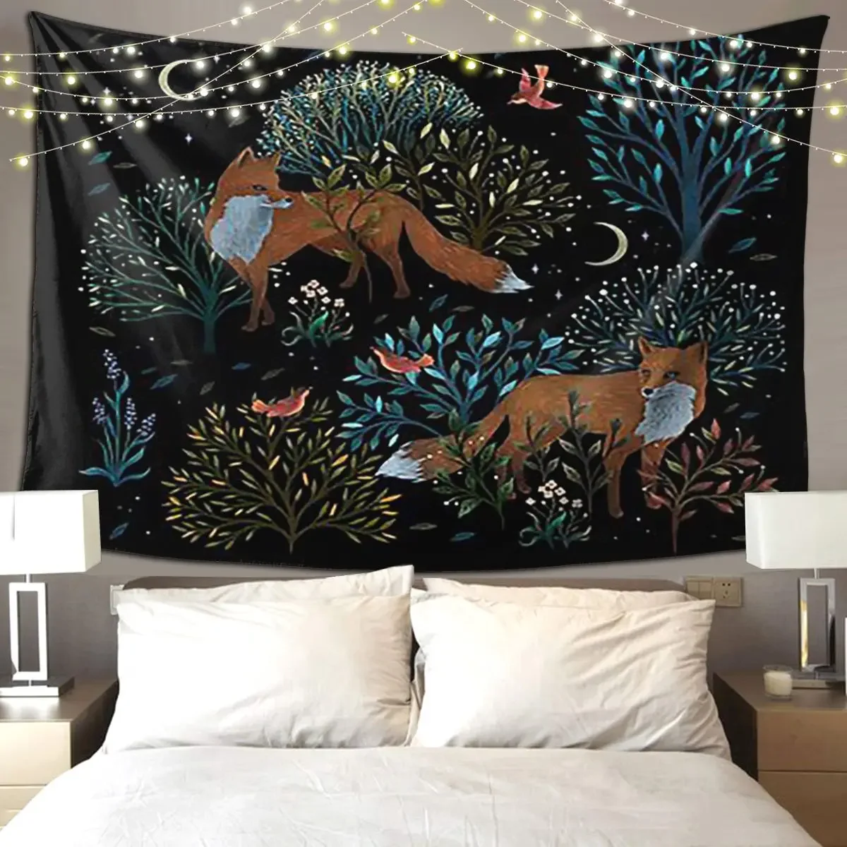 Forest Fox Tapestry Funny Wall Hanging Aesthetic Home Decoration Tapestries for Living Room Bedroom Dorm Room