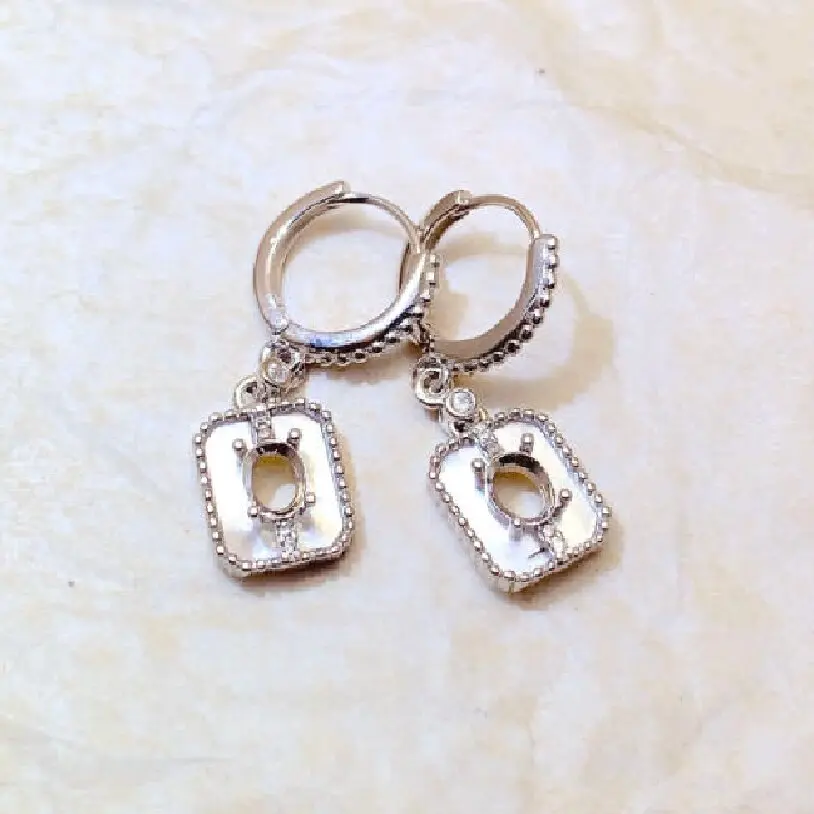 49 S925 sterling silver ear studs with empty oval shape 4*5mm vintage shell design earrings with ear clasp