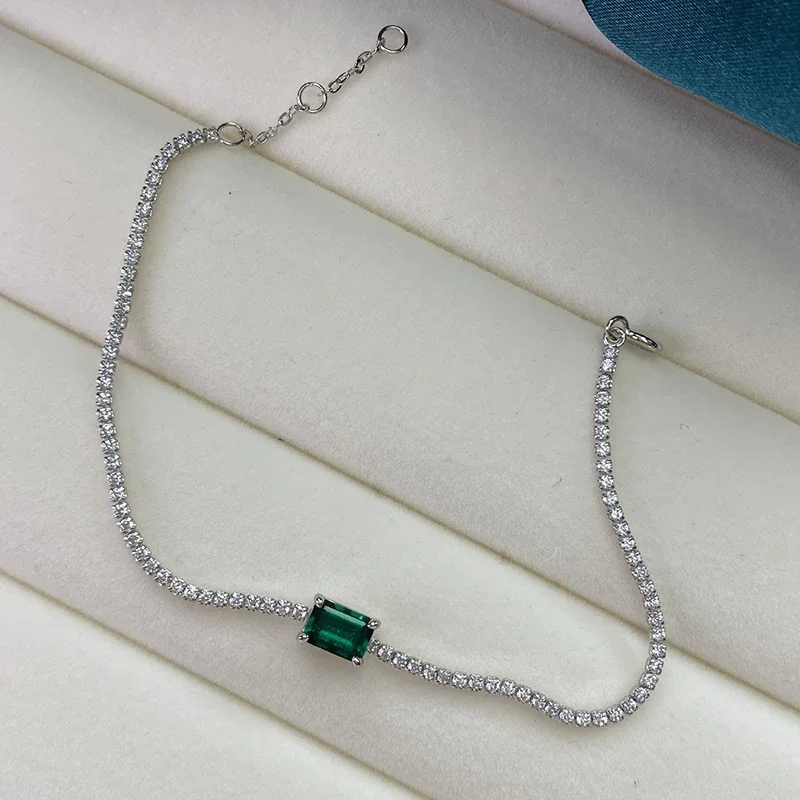 Vintage Lab Grown Emerald Tennis Bracelet White Gold Plated 925 Silver Bracelets for Women 6.7In 7.5In