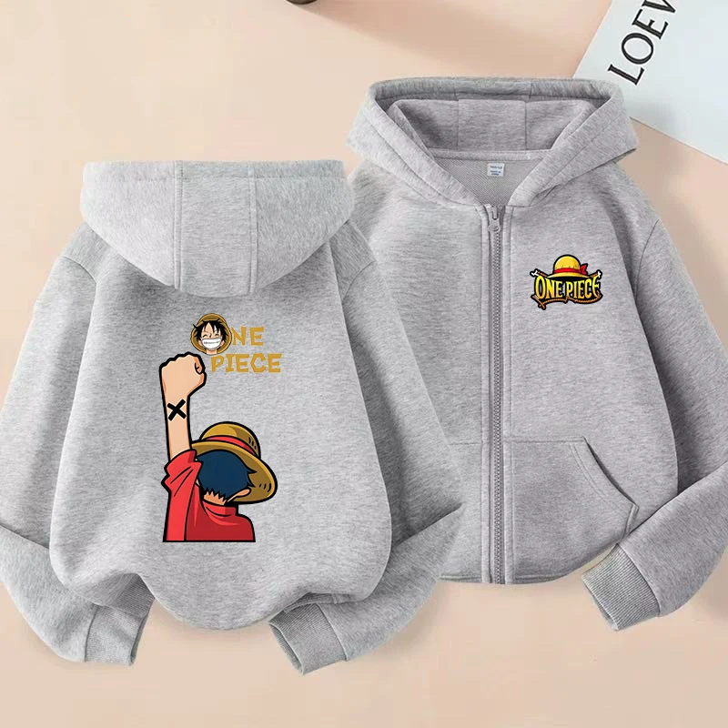 

Anime New One Piece Kids Zipper Hoodie Cartoon Luffy Print Autumn/Winter Long-sleeved Sweatshirt Boys and Girl Casual Jacket Top
