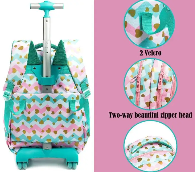 kids Rolling backpack for boy School trolley bag set lunch bag Children school wheeled backpack for girls school bag with wheels