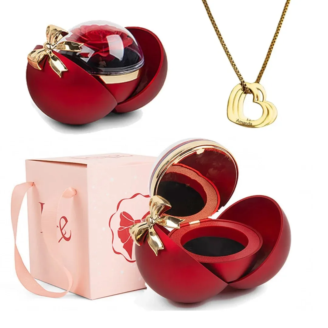 

Роскошная круглая подарочная коробка с розой и персонализированным колье в форме сердца, элегантный праздничный подарок для женщин