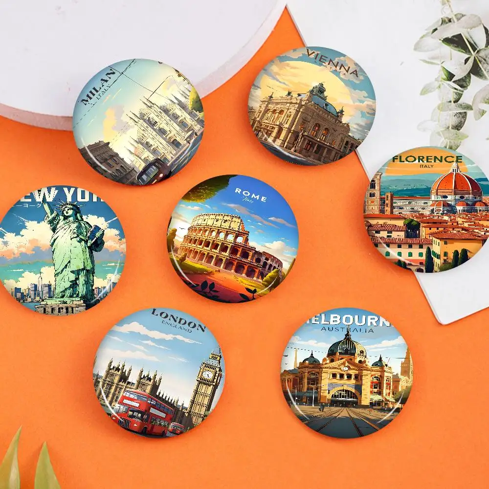 World Cities Travel Creative Tinplate Soft Button Pins Animal Icon Brooch Lapel Backpack Badge Accessories Pin