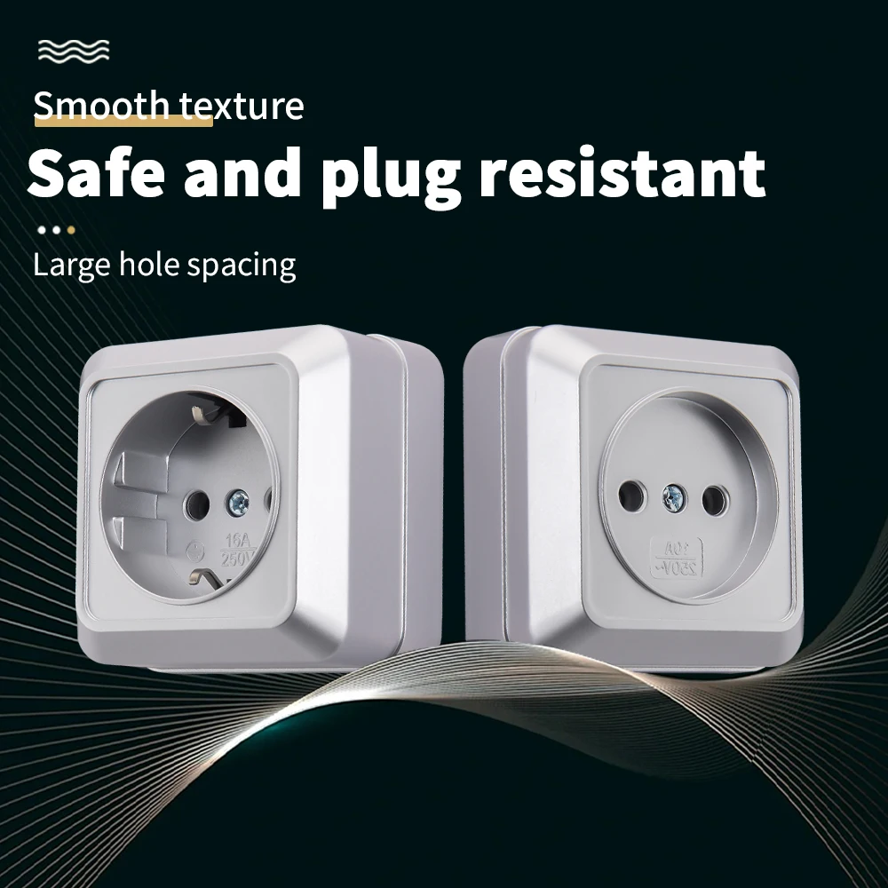 Silvery Paint Plastic Flame Retardant With Ground Electrical Outlets Classic EU Standard Power Sockets Wall Mounted Plugs Socket