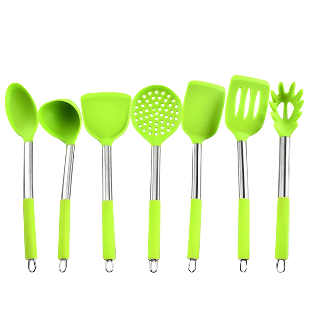 

7 Pcs Silicone Kitchen Utensils Stainless Steel H Non Stick Cooking Tools Easy Clean Heat Resistant Cookware Set