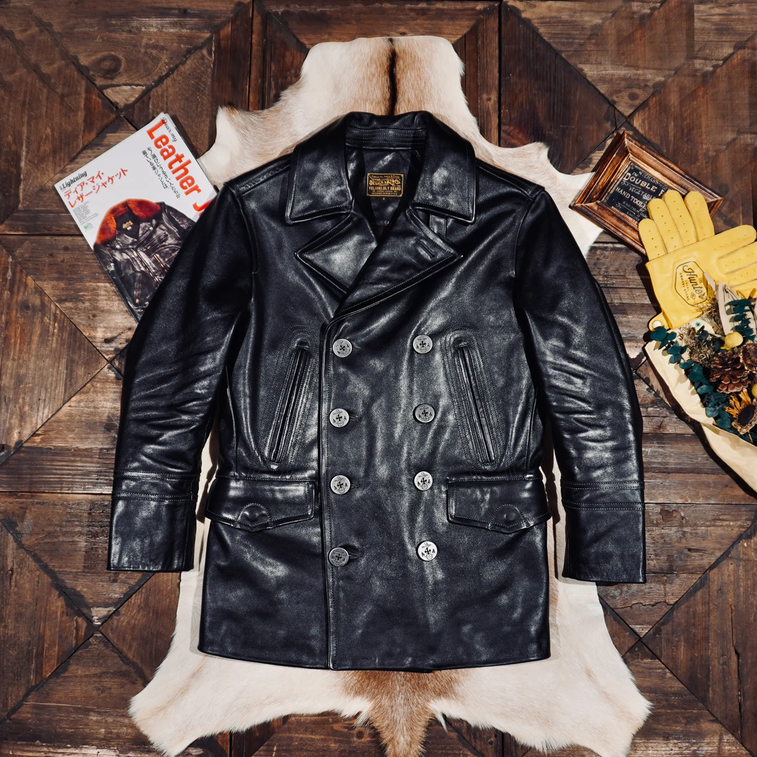 

Tailor Brando Heavyweight Full-Grain Vegetable-Tanned Horsehide Classic 740 Churchill Double-Breasted Genuine Leather Coat