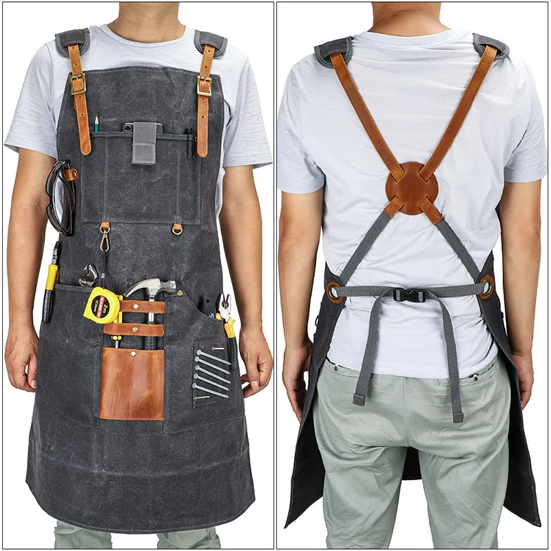 Thick Canvas Handbag+Apron Set Multi-functional Tools Pocket Hairdresser Woodworking Waterproof Oil Proof Overalls Longer Apron