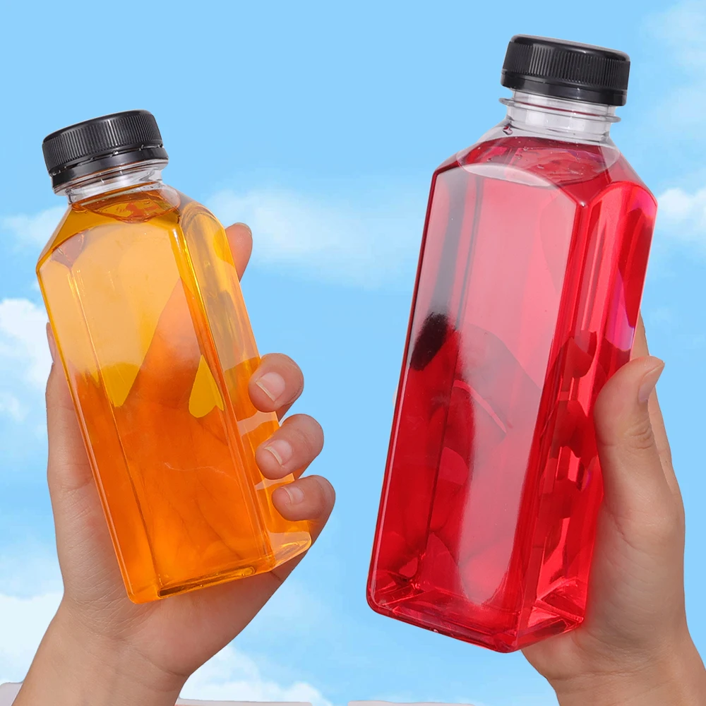 Empty Plastic Juice Bottles with Caps Water Bottles Clear Bulk Drink Containers with Lids Juicing Drinking Milk Jam Container