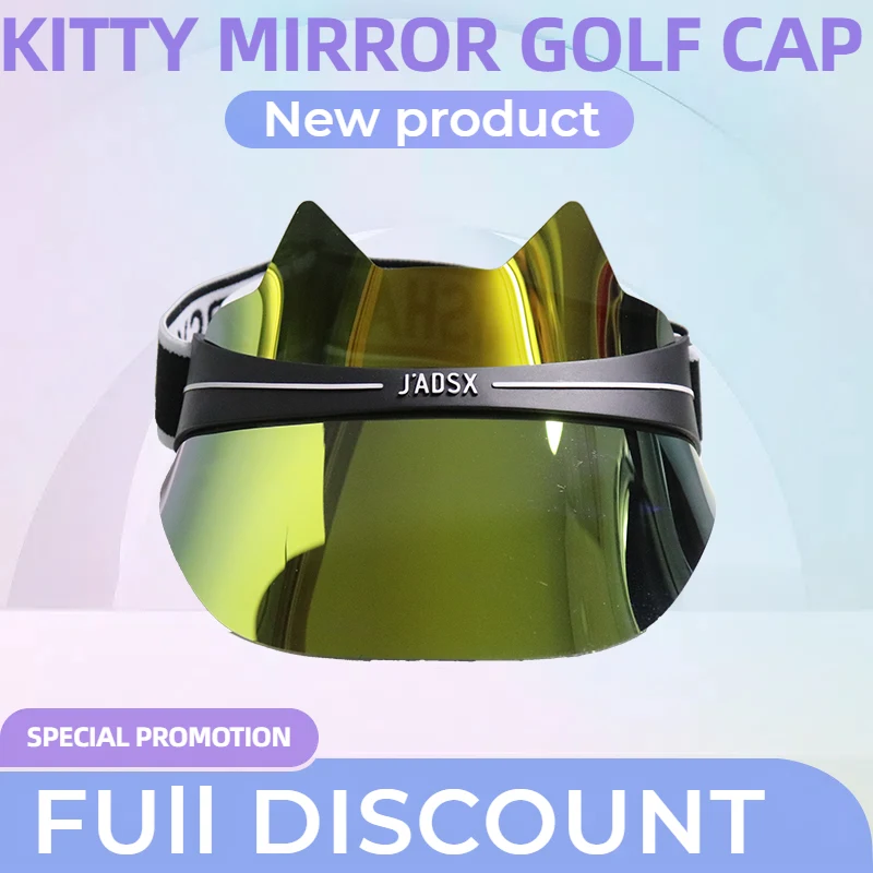 

Gold Bling Golf Cap Visor Travel Vacation Casual Sport Kitty Mirror Sun Hats Fashion Adjustable UV Protection Elegant Sunblock