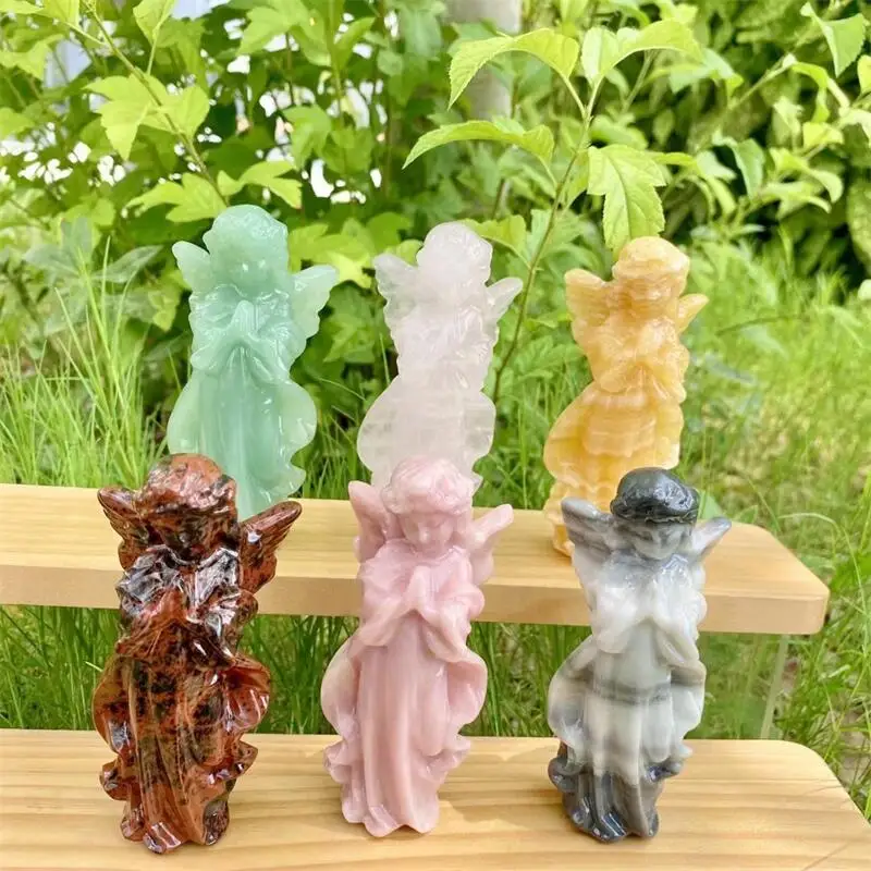 1PCS Natural Crystal Quartz Angel Carving Handmade Healing Reiki Stone Fengshui Decorative Home Artwork