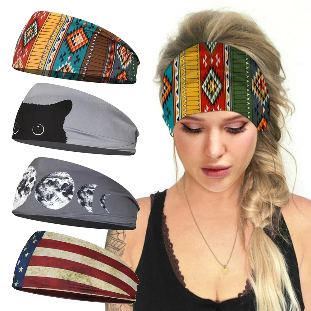 1PC Flag Pattern Stretchable Sports Headband Men Women Fitness Sweat Bands Anti-Slip Yoga Hair Bands Oudoor Headband Scarf