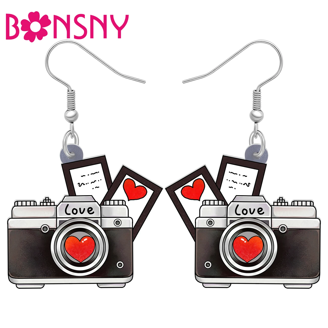 BONSNY-pendientes de acrílico con forma de corazón para mujer, Niña y Adolescente, accesorios de joyería para el Día de San Valentín