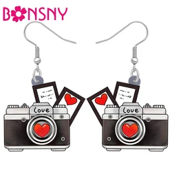 BONSNY Valentines Day Acrylic Heart Camera Earrings Dangle Drop Jewelry Accessories Gifts for Women Girls Teens Party Favors