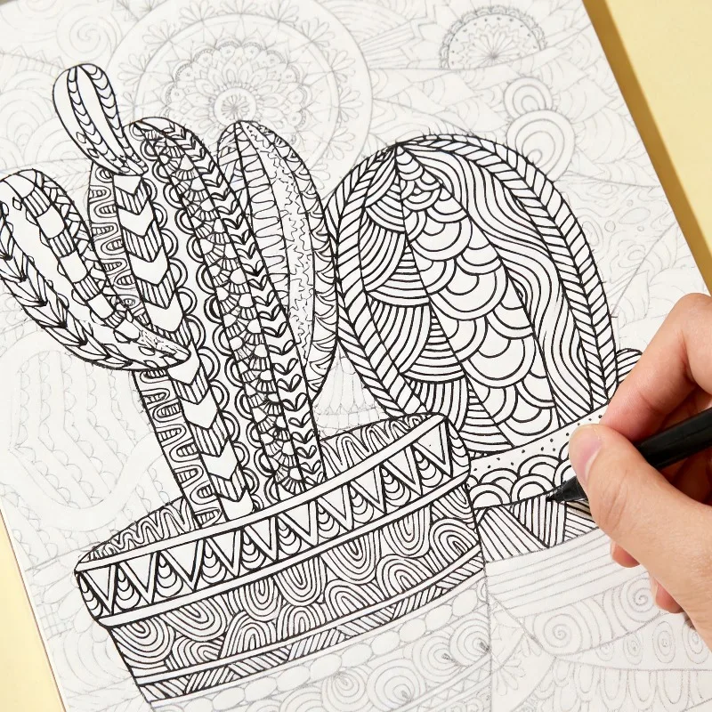 One Adult Decompression Hand Drawn Graffiti Book, Retro Town Street View Coloring Book, 24 Different Styles of Patterns