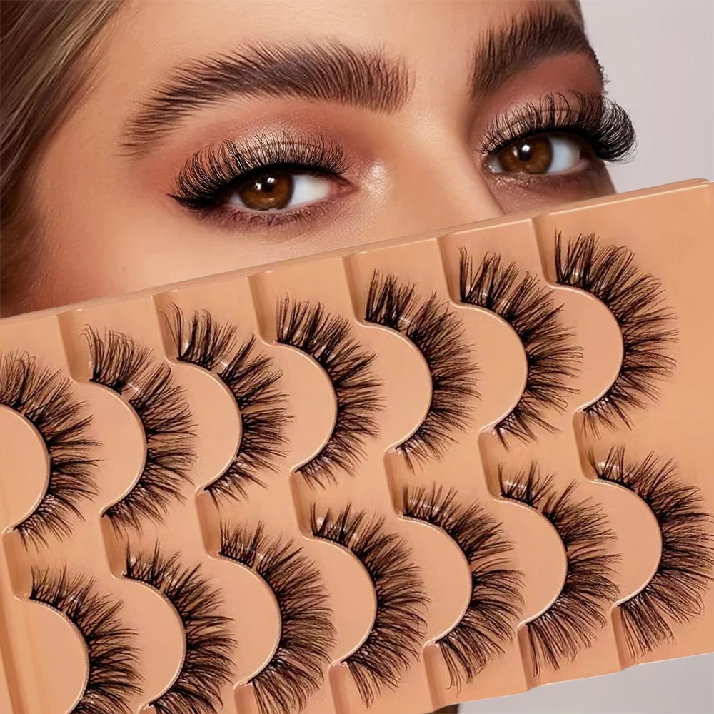 ขนตาธรรมชาติ 7 คู่ ขนตาแบบดีเคิร์ลเพื่อเพิ่มความยาว ขนตาปลอมแบบยาวและเรียวบาง ใช้ซ้ำได้