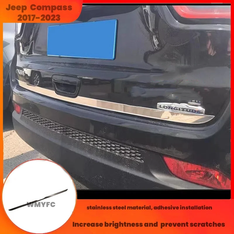 Stainless Steel Rear Trunk Tailgate Back Door Lid Tail Gate Strip Cover Trim Car-Styling Sticker for Jeep Compass  2017-2023