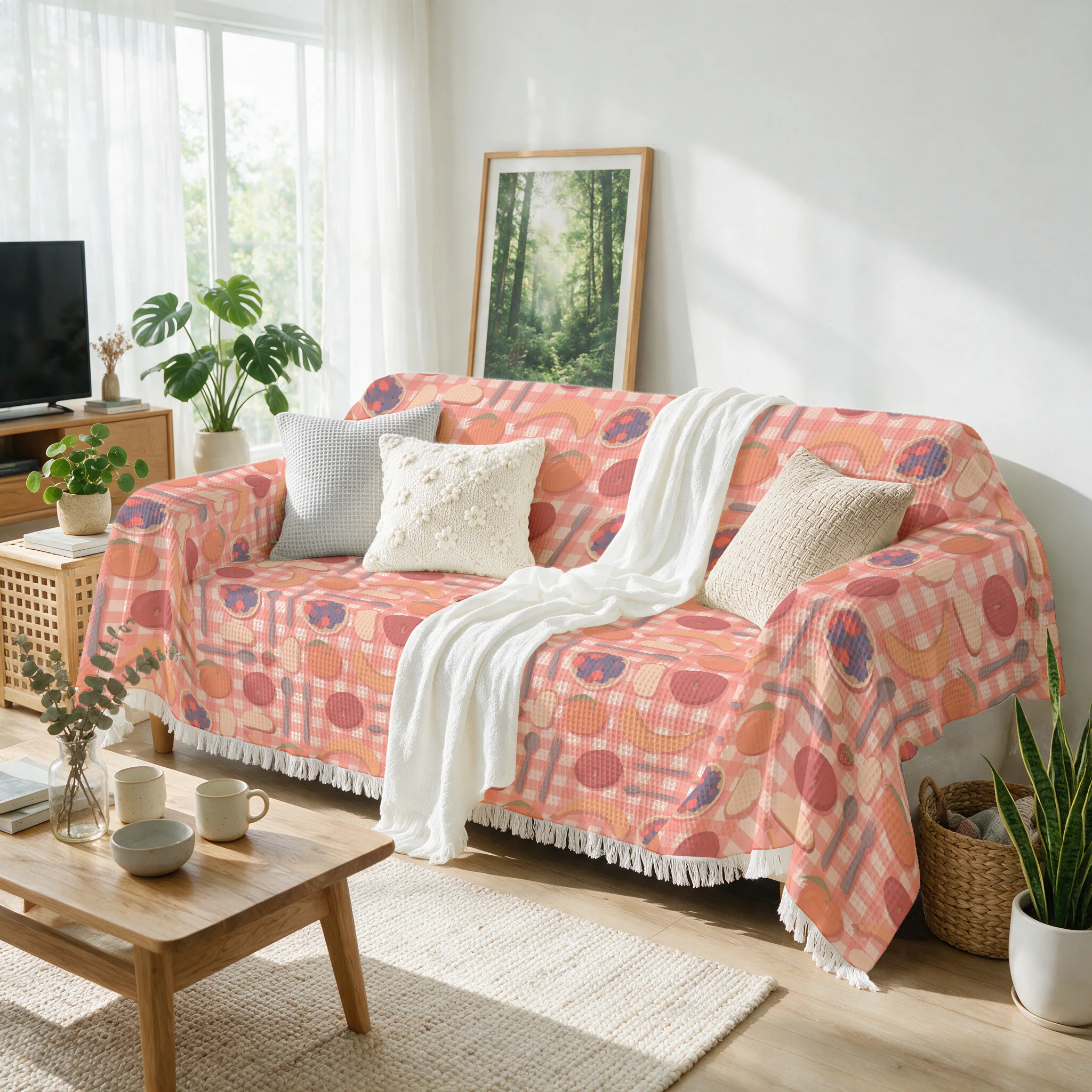 Decorative Sofa Throw Blanket Couch Cover for Living Room Knit Orange Terracotta Abstract Pattern Accent Throw Textiles Home Dec