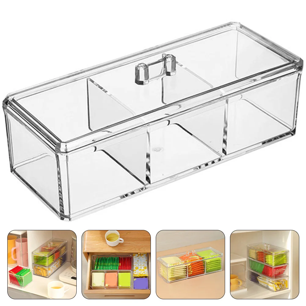 

Jam Storage Bin with Lid Divided Tea Bag Chest Food Bags Transparent Plastic Crate