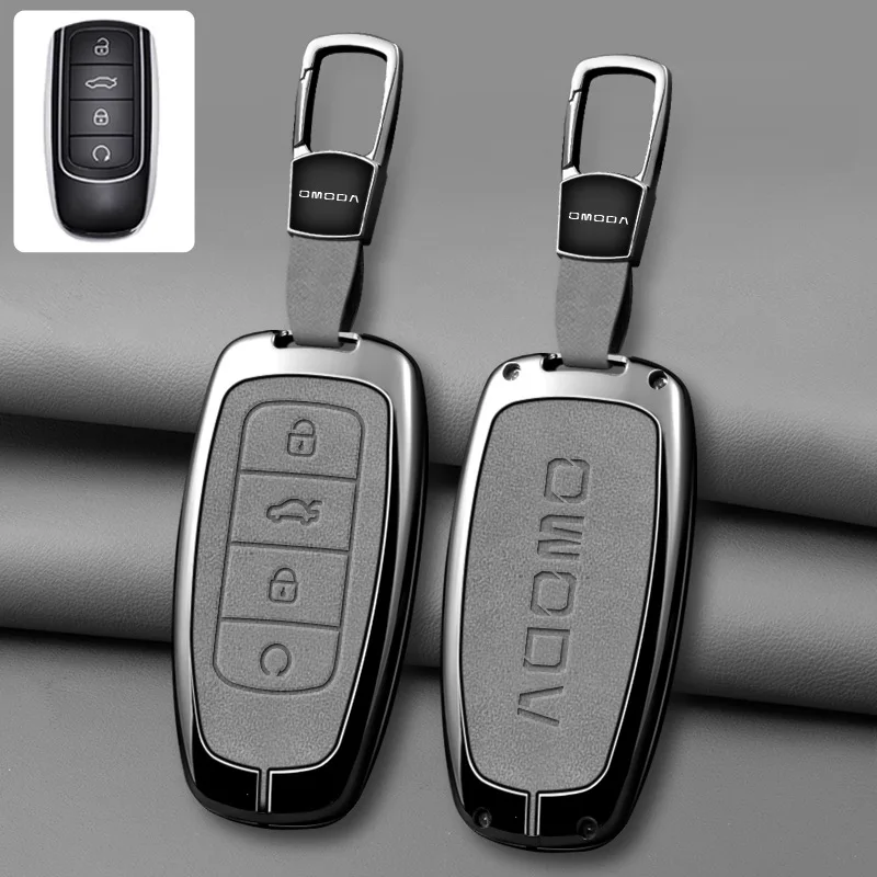 Zinc Alloy Key Fob Cover for OMODA S5/C5/OMODA 3, Heavy Duty Metal Protective KeyCase Shell with Keychain, Anti-Drop