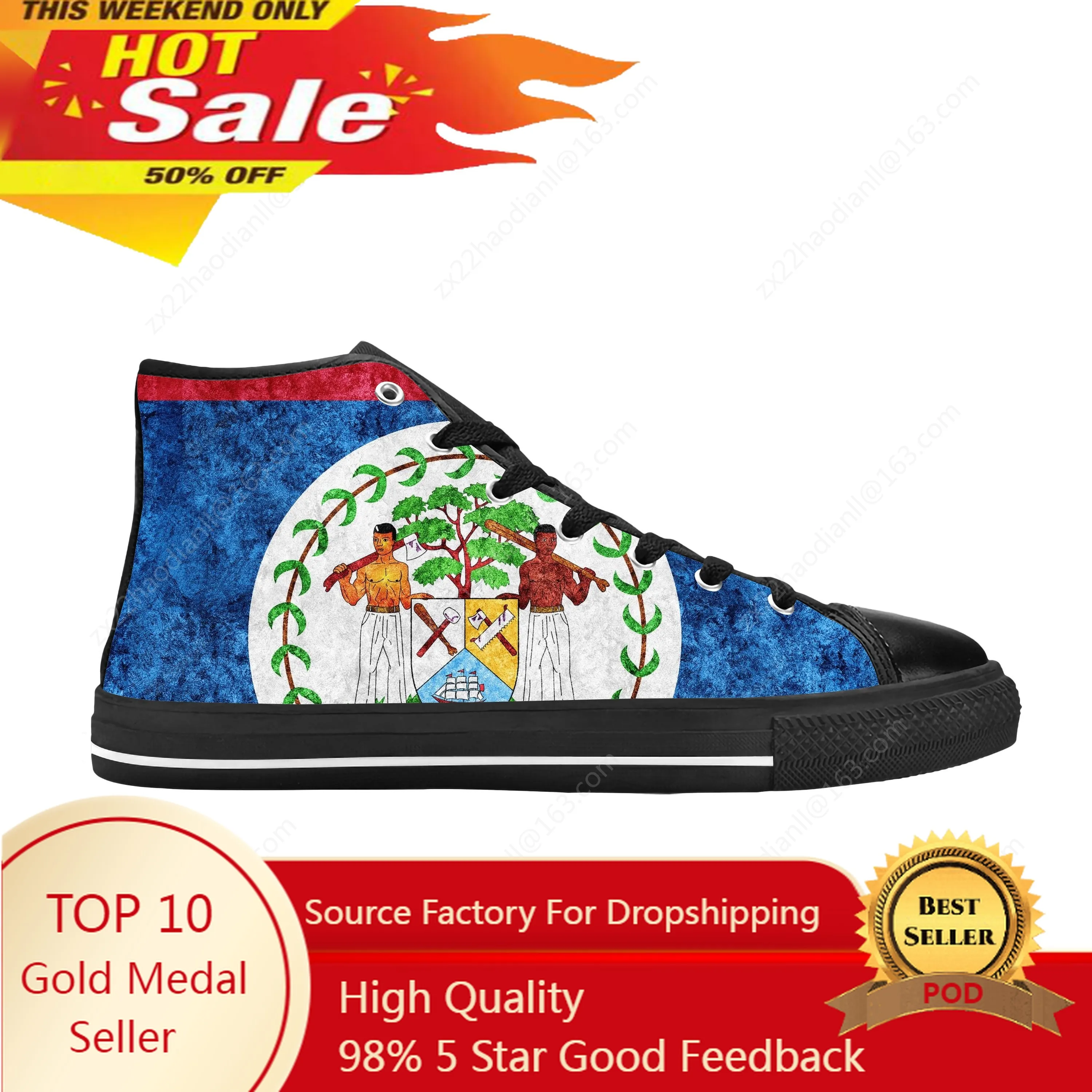 

Belizean Belize Flag Patriotic Pride Cool Fashion Casual Cloth Shoes High Top Comfortable Breathable 3D Print Men Women Sneakers