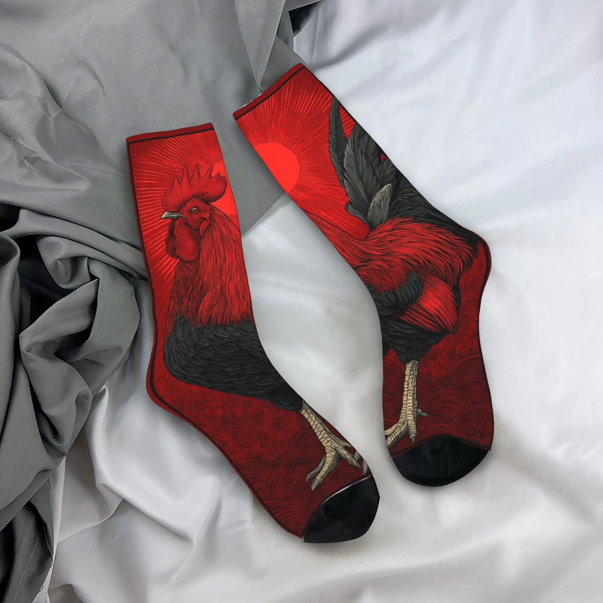 Rooster Vintage Art Stockings Unisex Men  Socks Comfortable Retro Socks Autumn Outdoor Sports Non-Slip Pattern Socks Gift