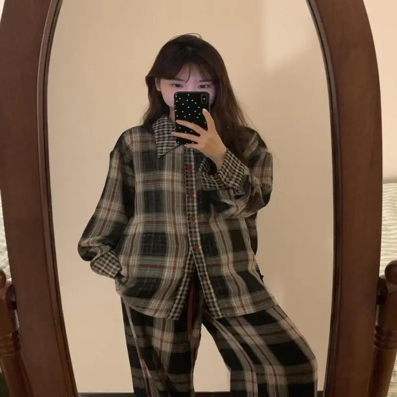 Conjunto de pijamas para mujer, pijamas cálidos de invierno para mujer, ropa navideña a la moda para el hogar, pijamas, conjunto de pijama lindo y suave con rejilla