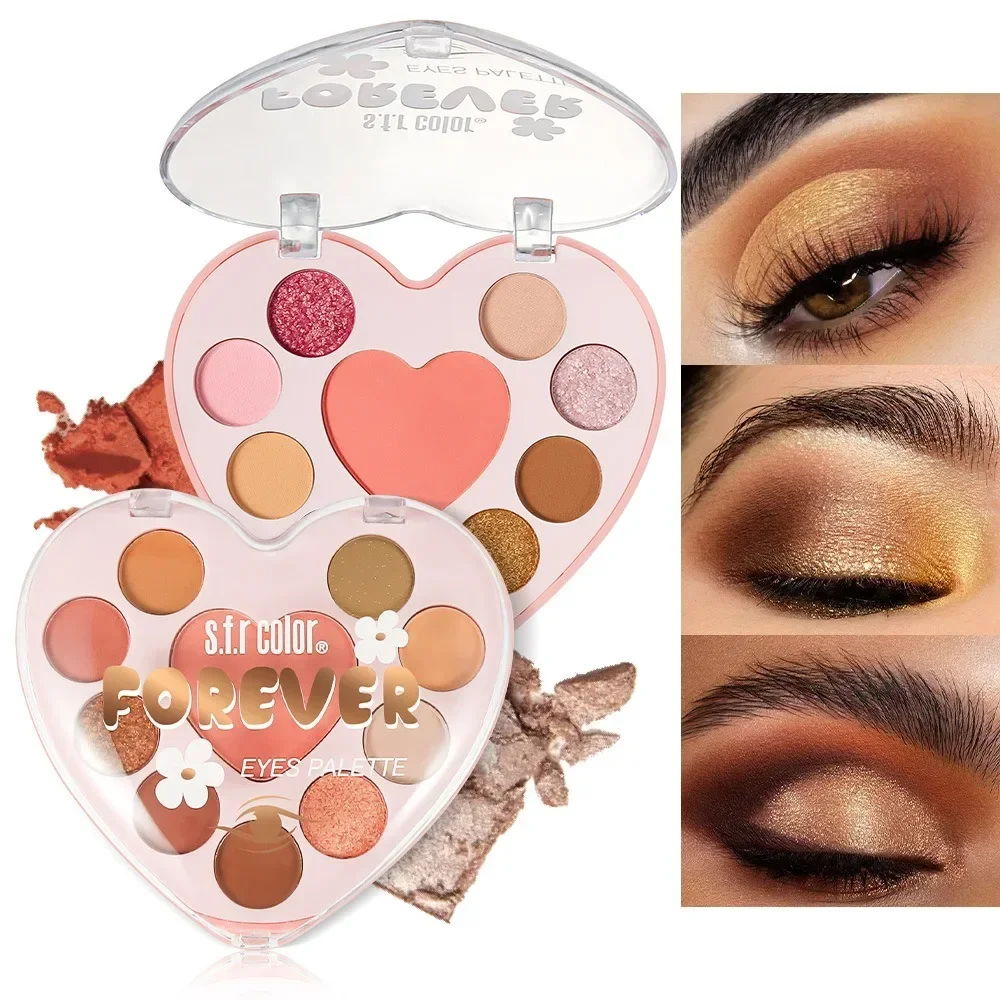 Love Heart Matte Eyeshadow Blush Highlight  3 in 1 Earth Tones Trio - Soft Matte All-in-One Makeup Set for Natural Look