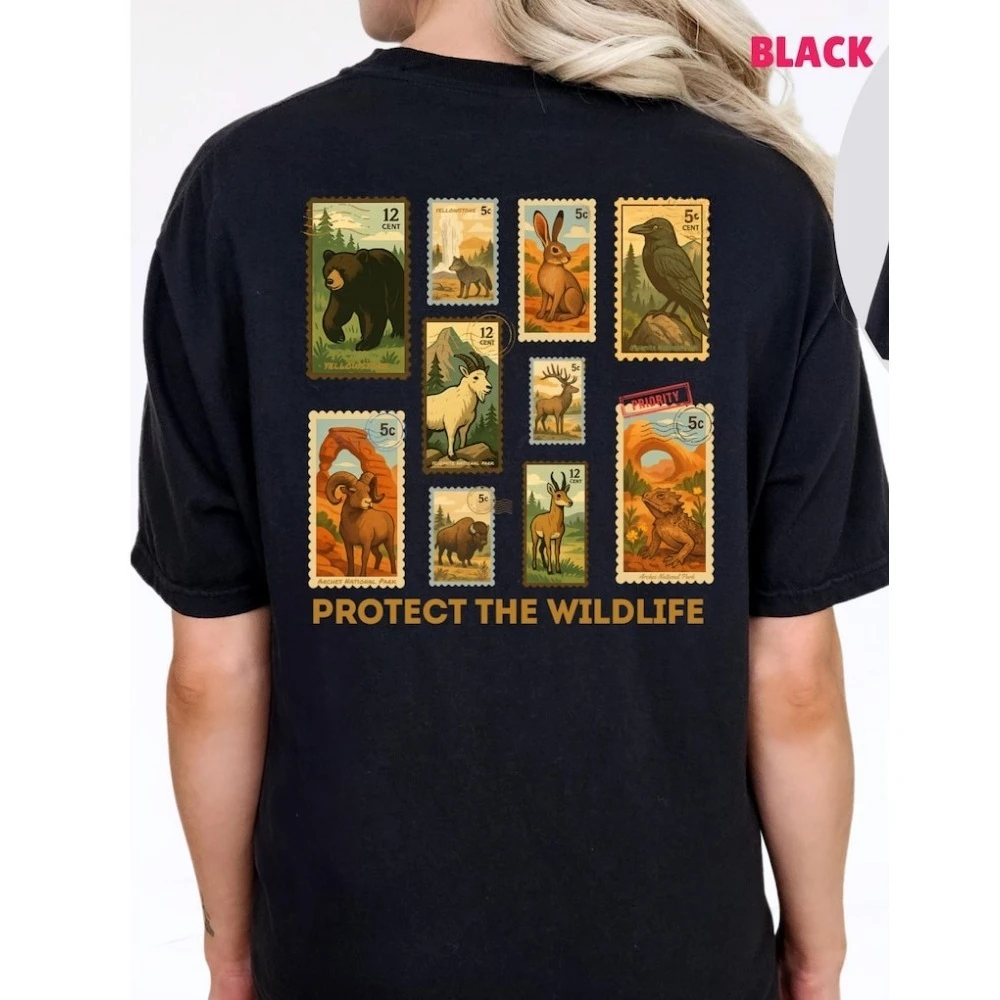 Protect Wildlife Stamps Shirt Nature Lover Tee Respect The Locals Tshirt Comfortable Personality Women Tops Simple Style