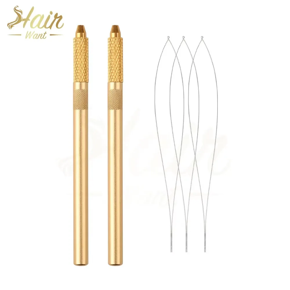 Hair Want Detachable Handle Hair Pulling Loop Threader for Micro Beads Hair Extension Looper Needle for Sewing Weft Extensions