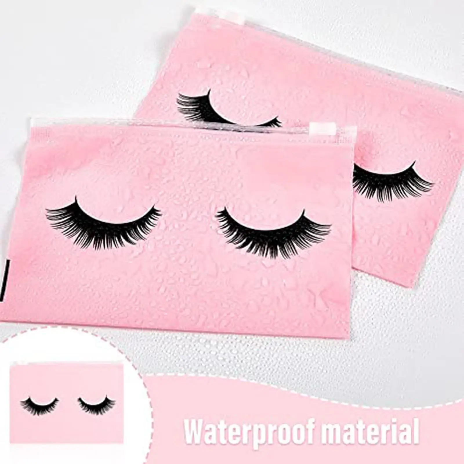 2x50 Count Lash Bags Eyelash Makeup Bags with Zipper Adorable 18x13cm Rose Red