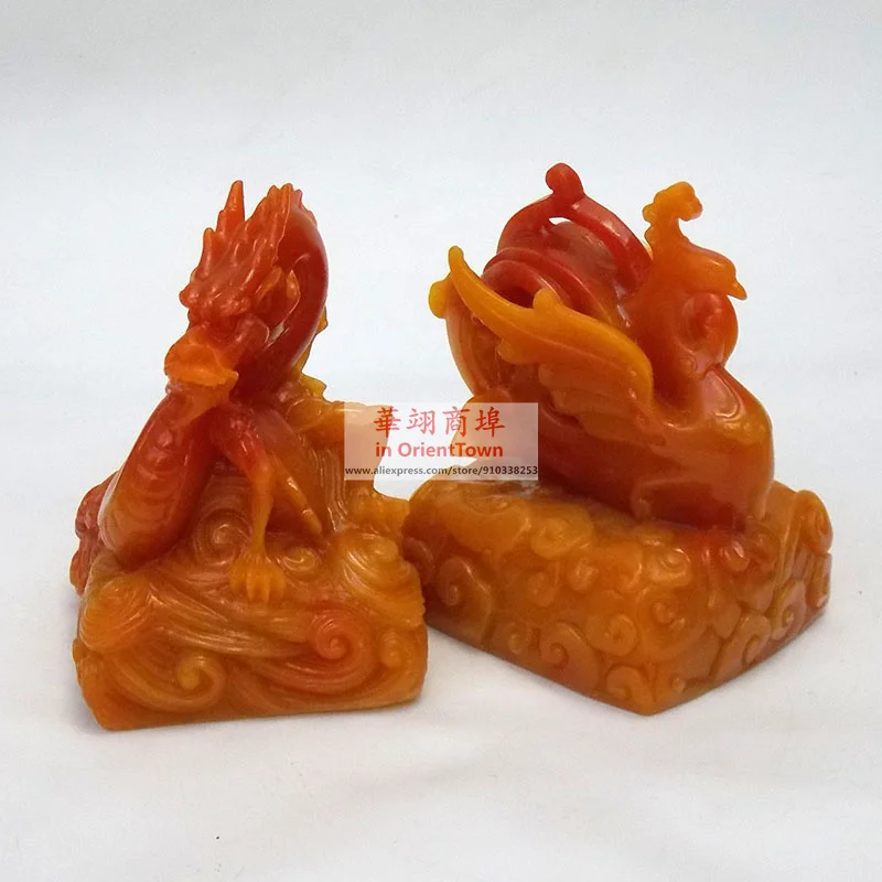 Oud China Antiek van cijfers Dragon Phoenix jade zegelornament draak jade zegel + Phoenix stempel Het kan worden gegraveerd