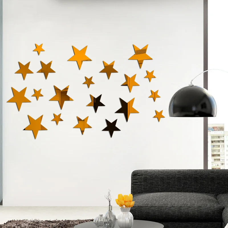 3D Star Mirror Wall Sticker Large Medium and Small Combination Acrylic Mirror Wall Sticker Home Living Room Wall Decorations