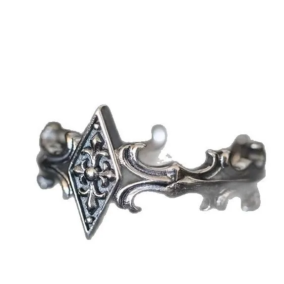 

Thai Silver Vintage Iris Cross Diamond Ring Adjustable Unisex Light Luxury Niche Statement Jewelry
