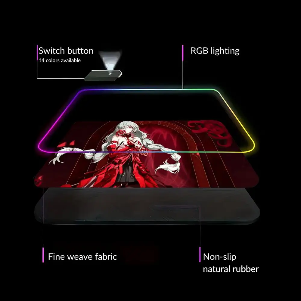 RGB New HD Printing Phrolova Mouse Pad  Gaming Wuthering Waves Game Keyboard Desk Mat Non-Slip Laptop Rubber Kawaii Girl XAXC