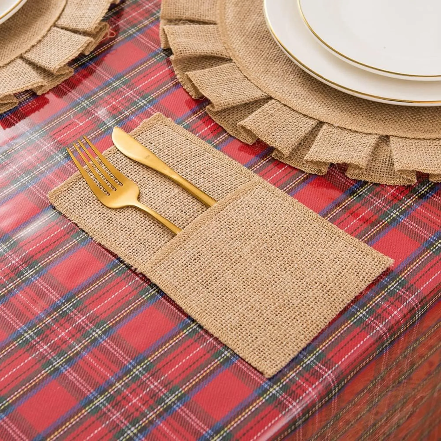 20-Pack Natural Burlap Utensil Holder Pouches - Reusable Cutlery Bags, Rustic Silverware Bags for Wedding, Thanksgiving & Christ