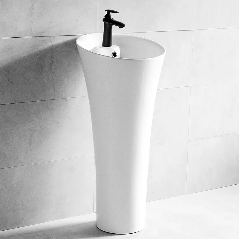 Ceramic column basin, bathroom integrated floor-to-ceiling washplate, balcony-type one-piece round small washbasin