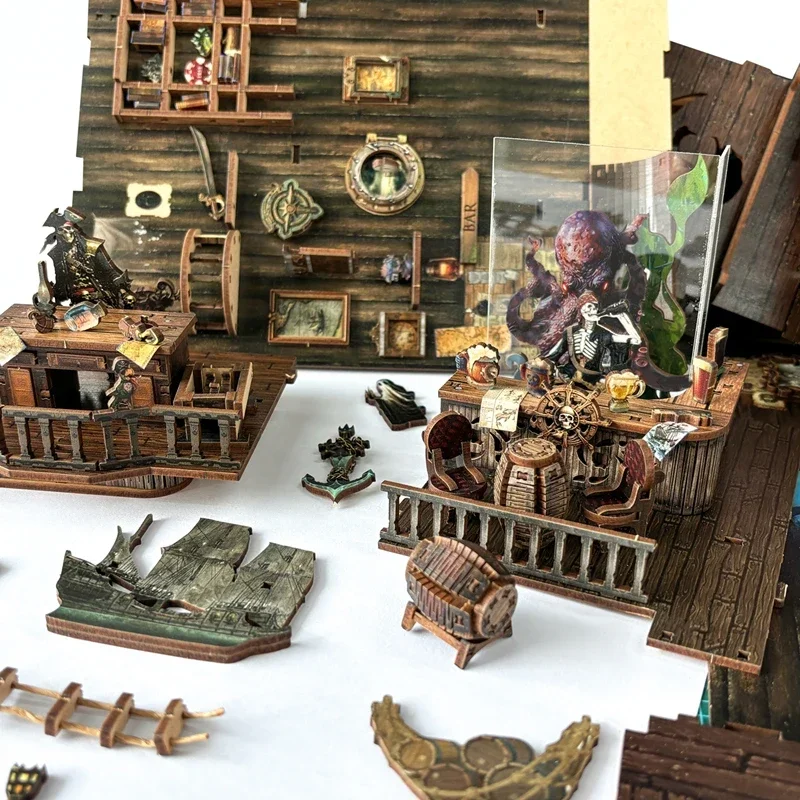 Miniature DIY Wooden New World Pirate Ship Book Nook Shelf Insert Model Kits
